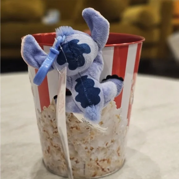 Cinemark 2025 Lilo & Stitch Plush Clip Tin Surfin Popcorn Bucket NEW - Picture 2 of 6